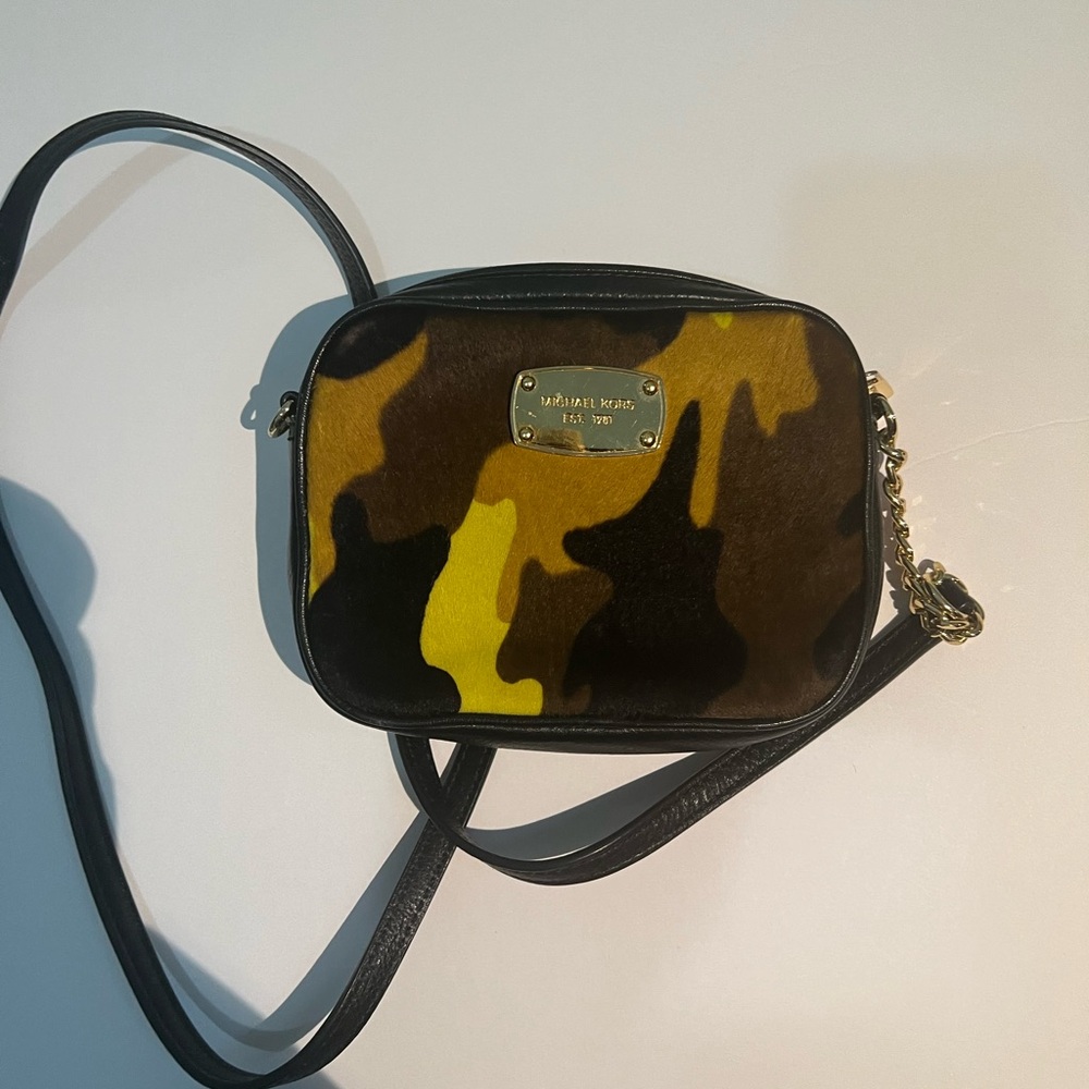 Michael Kors CalfHair & Leather Small Camo Chain Strap Crossbody Bag